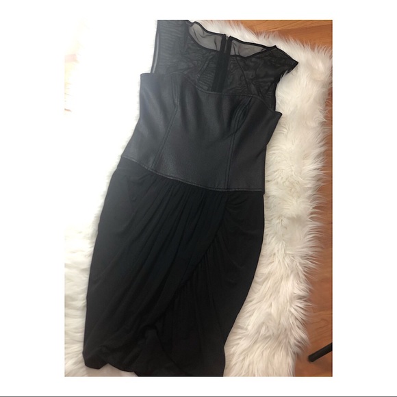 BCBG Black Leather and Mesh Drape Dress - Picture 4 of 6